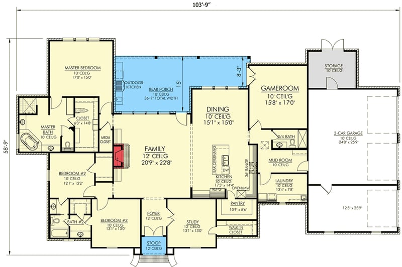 Plan 56300SM: Spacious French Country Home Plan - Floor Plan - Main Level - Acadian, European, French Country, Louisiana-Style