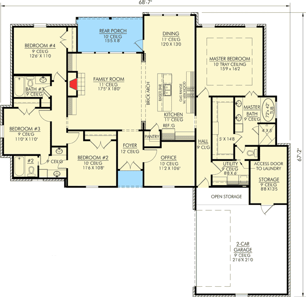 Plan 56306SM: Louisiana Inspired 4 Bedroom Home Plan - Floor Plan - Main Level - Acadian, European, French Country, Louisiana-Style, Southern