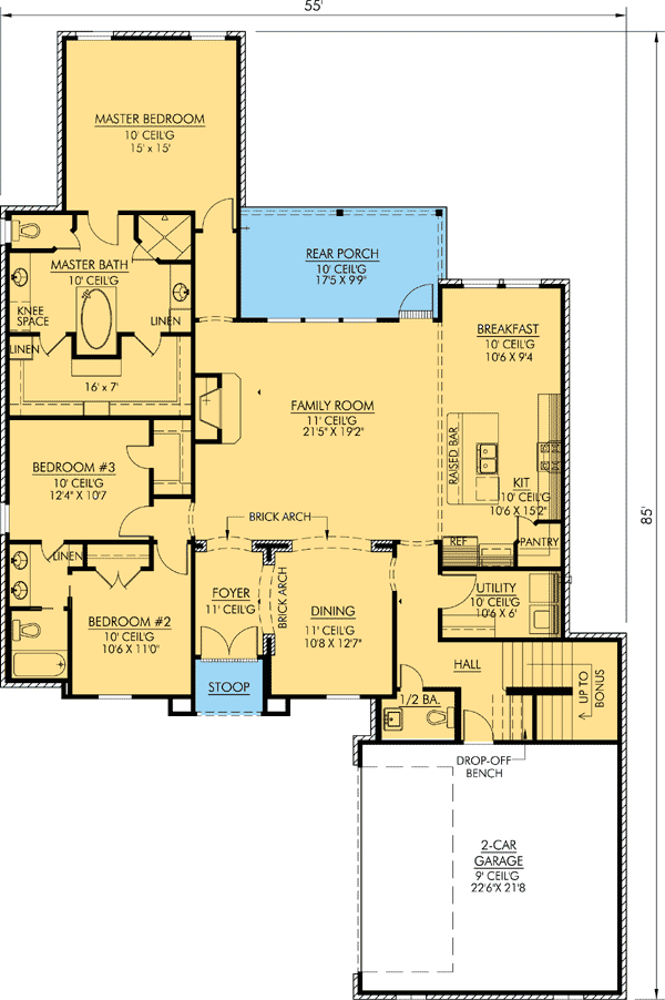 Plan 56310SM: Huge Family Room - Floor Plan - Main Level - Acadian, European, French Country, Louisiana-Style, Southern