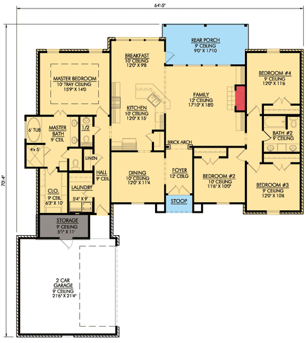 Plan 56319SM: 4 Bedroom French Country Home Plan - Floor Plan - Main Level - Acadian, European, French Country, Louisiana-Style, Southern