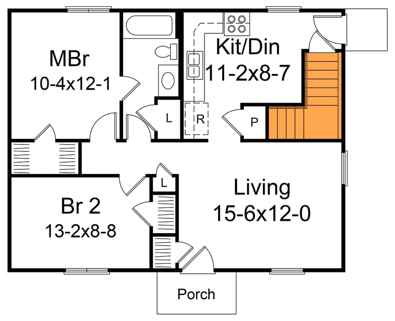 Plan 57055HA: Efficient 800 Square Foot 2-Bedroom Traditional Ranch House Plan - Floor Plan - Basement Stairs Location - Ranch, Traditional