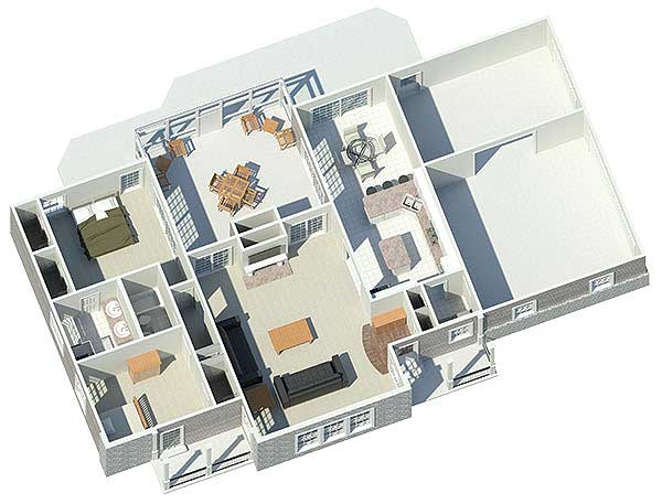 Plan 57107HA: Multiple Entrances and a Great Rear Porch - Floor Plan - Main Level - Country, Traditional