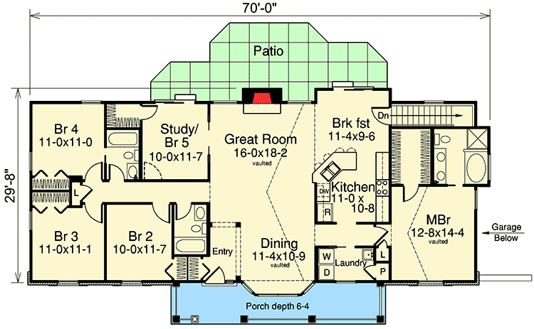 Plan 57120HA: Drive Under Garage Special - Floor Plan - Main Level - Country, Ranch