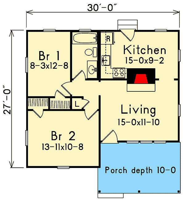 Plan 57203HA: Covered Porch adds To Perfect Outdoor Getaway - Floor Plan - Main Level - Cottage, Country, Rustic, Vacation