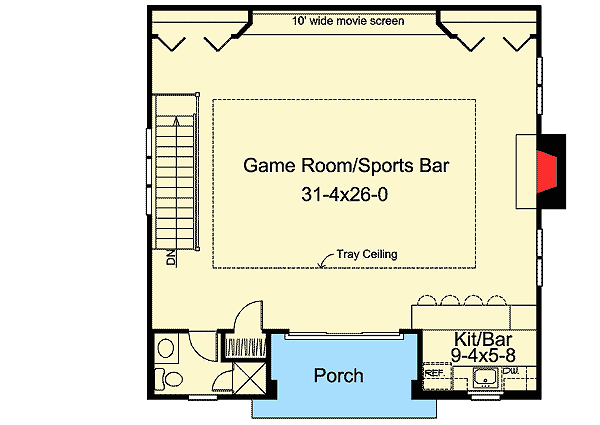 Plan 57215HA: Drive-Under Garage Guy's Retreat - Floor Plan - Main Level - Carriage, Traditional