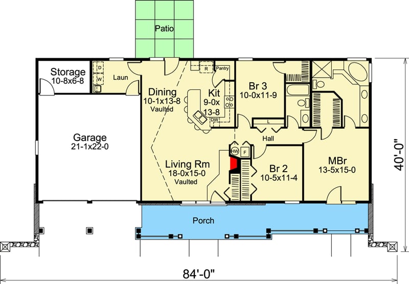 Plan 57241HA: Unique Country Ranch Home Plan - Floor Plan - Main Level - Country, Ranch