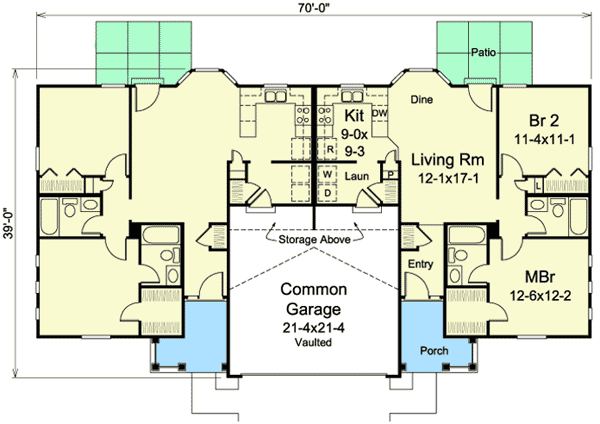 Plan 57281HA: Ranch Duplex - Floor Plan - Main Level