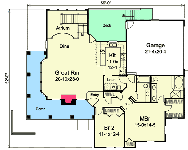 Plan 57282HA: Florida Home with Wrap-Around Porch - Floor Plan - Main Level - Florida-Style, Southern