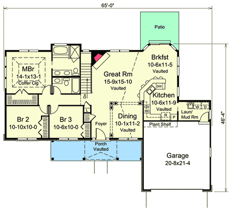 Plan 57290HA: Convenient Family Living - Floor Plan - Main Level - Ranch, Southern