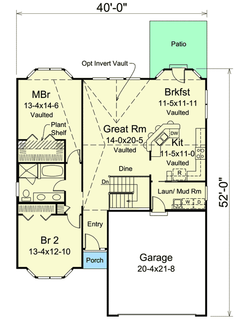 Plan 57299HA: Great Starter Home - Floor Plan - Main Level - Ranch