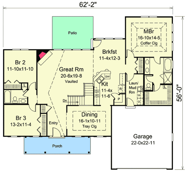 Plan 57306HA: Craftsman Ranch Home Plan - Floor Plan - Main Level - Craftsman, Northwest, Ranch