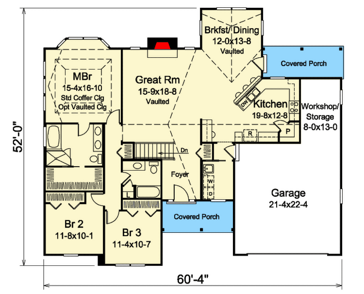 Plan 57318HA: Compact Ranch House Plan with 3 Bedrooms - 1820 Sq Ft - Floor Plan - Main Level - Ranch, Traditional