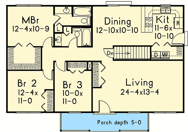 Plan 57340HA: 3 Bed Ranch Home Plan with Entry Porch - Floor Plan - Main Level - Ranch, Traditional