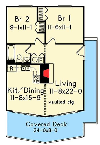 Plan 57343HA: Cozy Vacation Getaway - Floor Plan - Main Level - Cottage, Mountain, Vacation