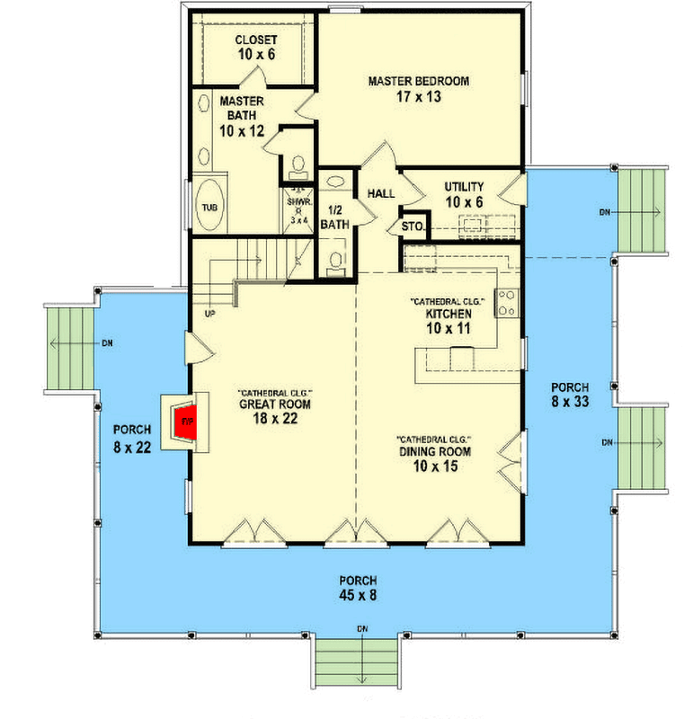 Plan 58559SV: Wraparound Retreat with Options - Floor Plan - Main Level - Cottage, Mountain, Rustic, Vacation