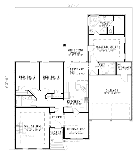 Plan 59101ND: Majestic Columns - Floor Plan - Main Level - Ranch, Traditional