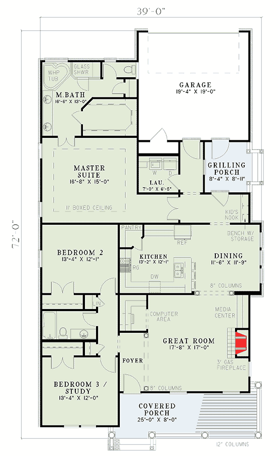 Plan 59107ND: Classic Southern House Plan with Grilling Porch and Main-Level Master - Floor Plan - Main Level - Southern, Traditional