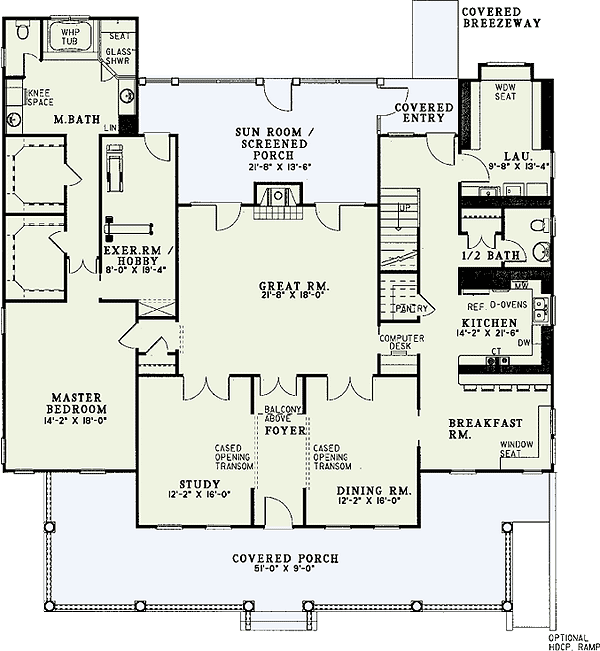 Plan 5913ND: Southern Home With Handicapped-Accessible Feature - Floor Plan - Main Level - Southern, Traditional