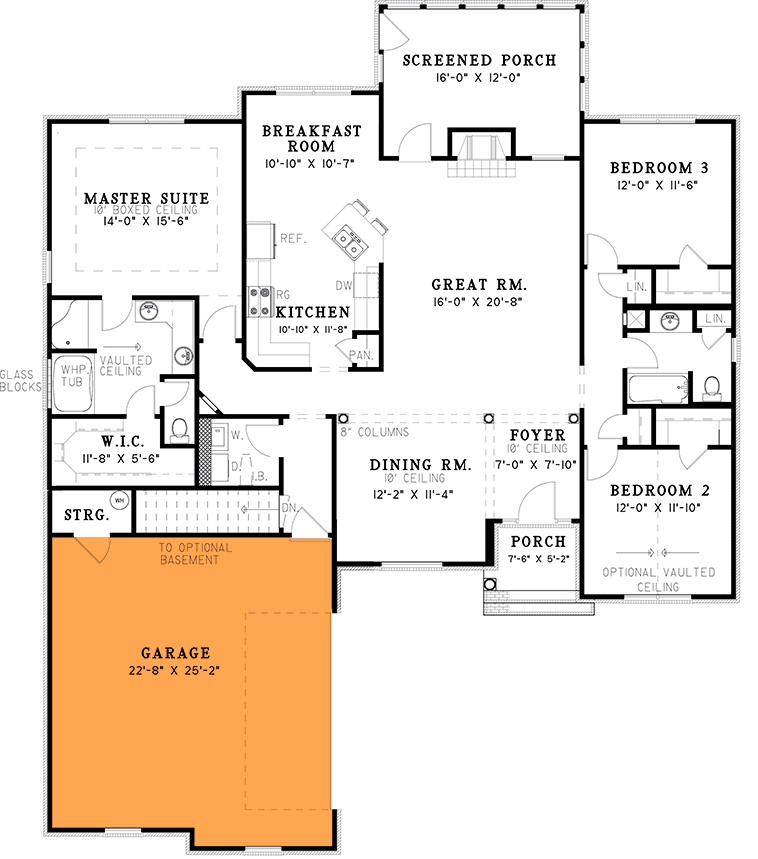 Plan 59134ND: 3 Bedroom House Plan with an Elegant Open Floor Plan - 1909 Sq Ft - Floor Plan - Optional 2-Car Courtyard Garage - Traditional