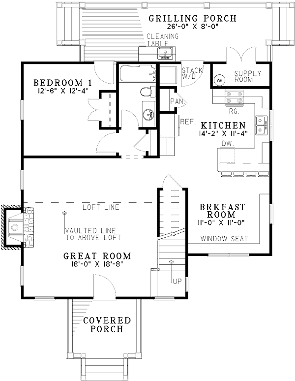Plan 59158ND: Cabin Cottage - Floor Plan - Main Level - Cabin, Cottage, Country, Mountain, Rustic, Vacation