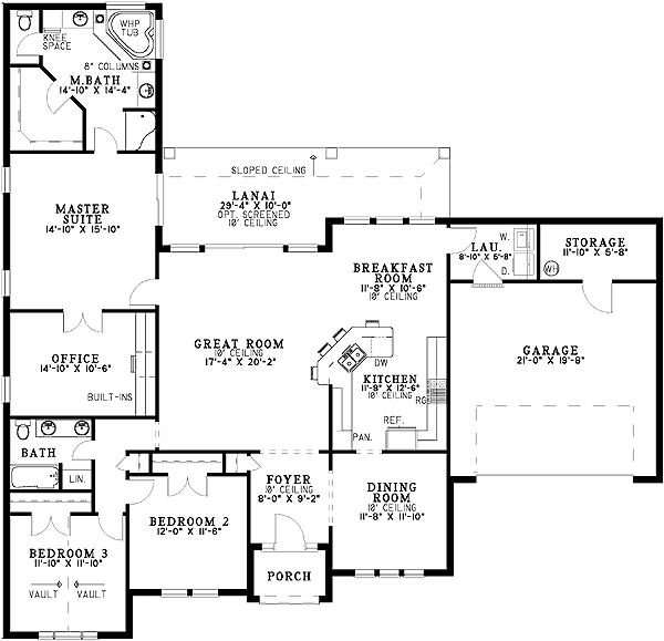 Plan 59169ND: Florida Home Plan With Private Office - Floor Plan - Main Level - Florida-Style, Southern