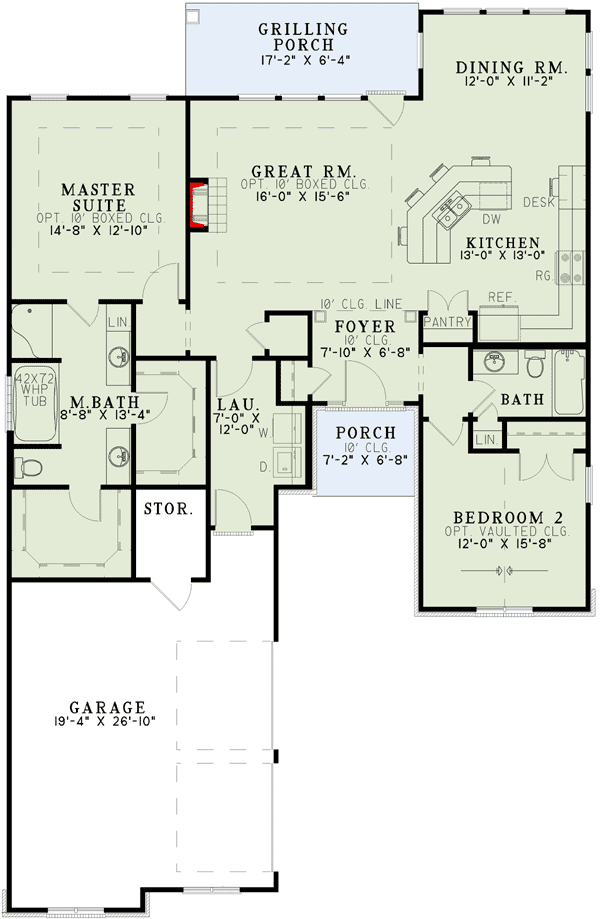Plan 59183ND: Elegant Cottage Retreat with Spacious Grilling Porch and Split Bedrooms - Floor Plan - Main Level - Cottage, Country, Craftsman