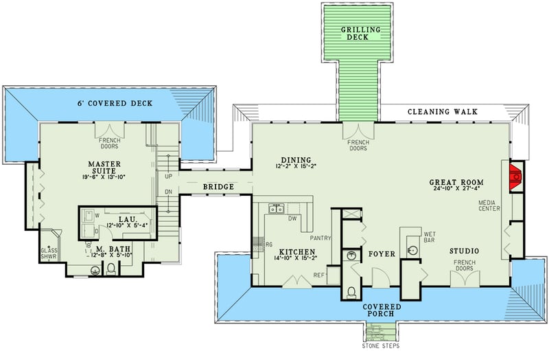 Plan 59202ND: Welcoming Stone Steps - Floor Plan - Main Level - Mountain, Vacation