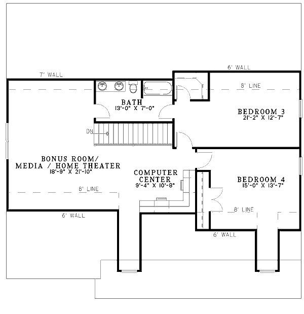 Plan 59205ND: Traditional House Plan with Main Level Master and Bonus Room - Floor Plan - 2nd Floor - Cottage, Country, Traditional