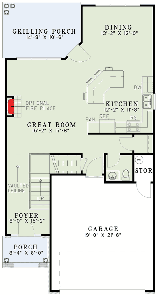 Plan 59214ND: Traditional 3-Bed House Plan with Upstairs Laundry and Grilling Porch - Floor Plan - Main Level - Country, Traditional