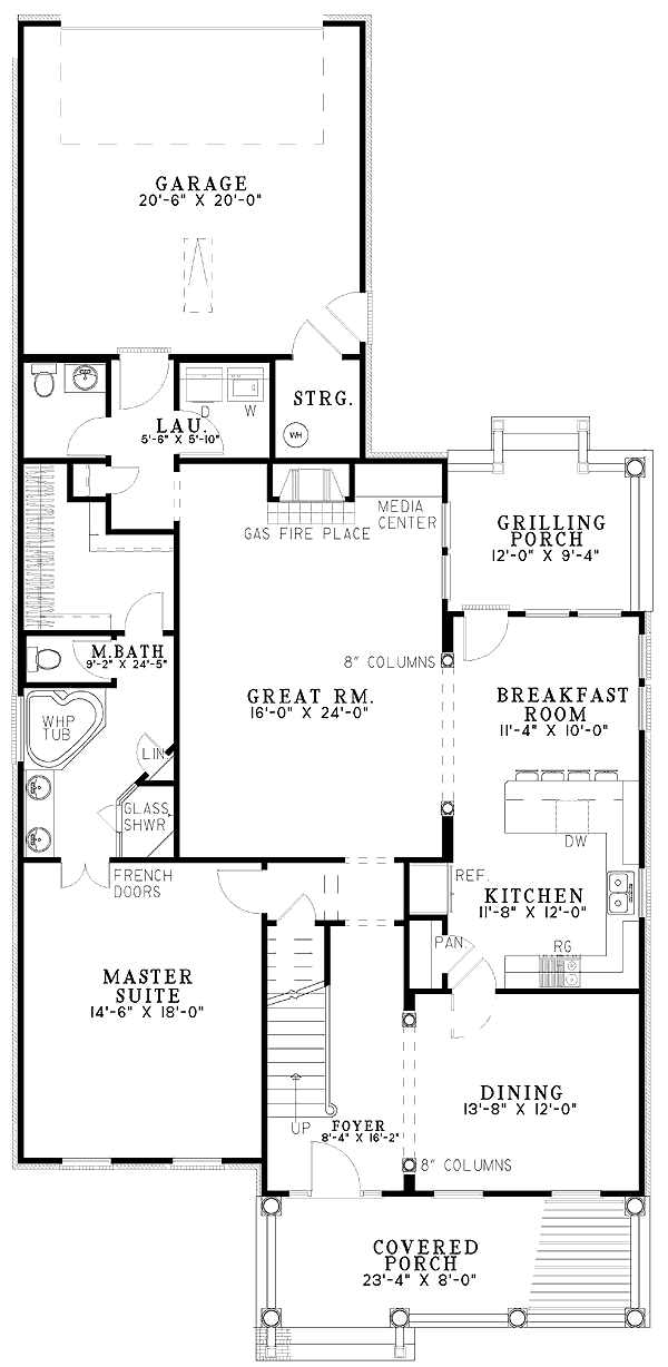 Plan 59242ND: Charming Southern Traditional House Plan with Main Level Master and Bonus - Floor Plan - Main Level - Country, Southern, Traditional