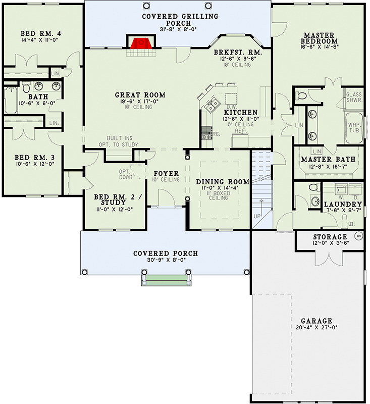 Plan 59248ND: Split Bedroom Modern Farmhouse House Plan with Flex Room - 2354 Sq Ft - Floor Plan - Main Level - Country, Traditional
