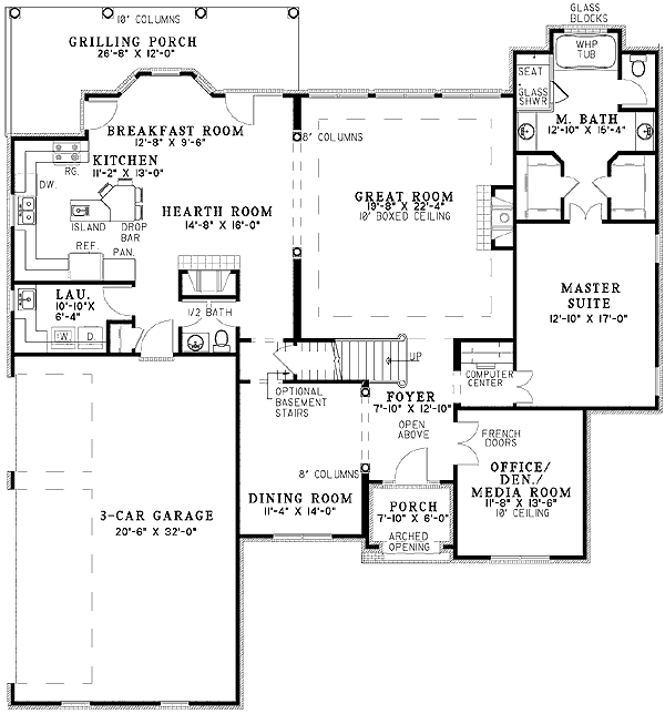 Plan 59252ND: European Home Plan with Bonus Room - Floor Plan - Main Level - Traditional