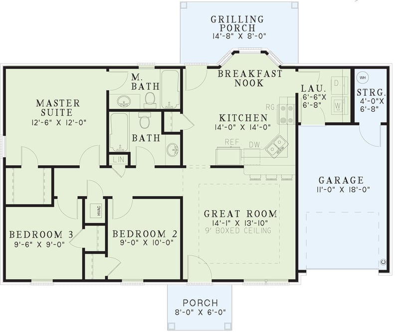 Plan 59256ND: Charming Southern Starter House Plan Design - 1046 Sq Ft - Floor Plan - Main Level - Traditional
