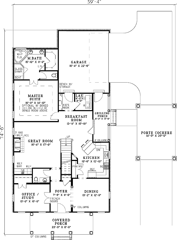 Plan 59284ND: Room for the Home Theater - Floor Plan - Main Level - Country, Craftsman, Southern
