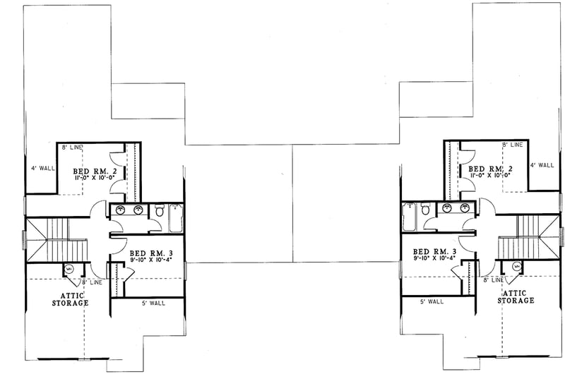 Plan 59332ND: Two-Story Duplex House Plan with 3 Bed Units - 1771 Sq Ft Each - Floor Plan - 2nd Floor - Southern, Traditional