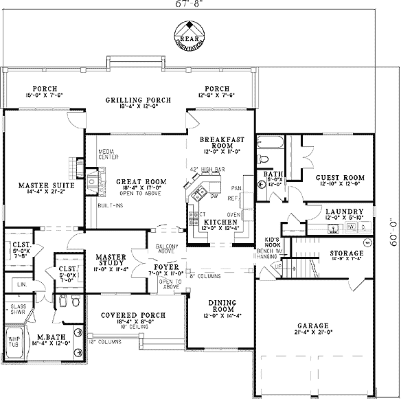 Plan 59355ND: Instant Street Appeal - Floor Plan - Main Level - Craftsman, Traditional