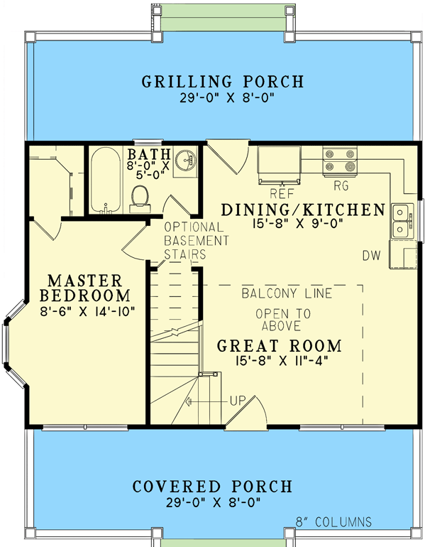 Plan 59373ND: Quaint Country Cottage - 975 Sq Ft - Floor Plan - Main Level - Cabin, Cottage, Country, Rustic