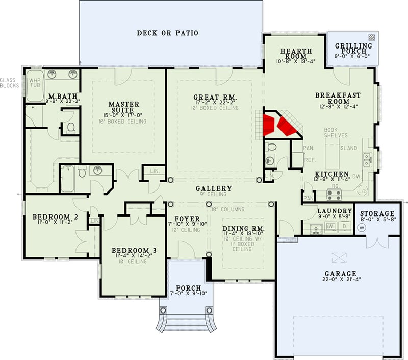 Plan 59388ND: Traditional House Plan with 3 Beds and 2.5 Baths - 2271 Sq Ft - Floor Plan - Main Level - Traditional