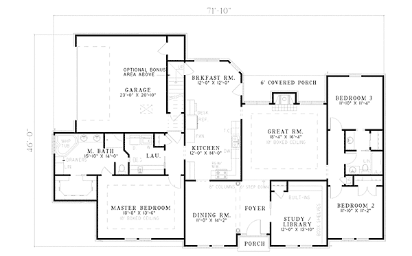 Plan 59389ND: French Classic - Floor Plan - Main Level - Traditional