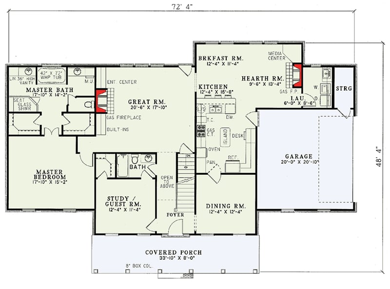 Plan 59394ND: Country House Plan with 3 Dormers Above 8-Foot-Deep Front Porch - 2789 Sq Ft - Floor Plan - Main Level - Country, Southern, Traditional
