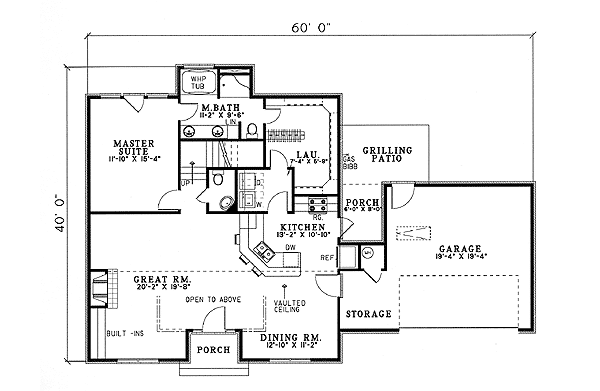 Plan 59415ND: Country Comfort With Shed Dormer - Floor Plan - Main Level - Traditional
