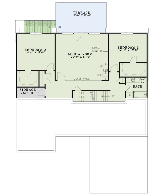 Plan 59450ND: European Traditional House Plan with Daylight Basement and Media Room - Floor Plan - Lower Level - European, Traditional