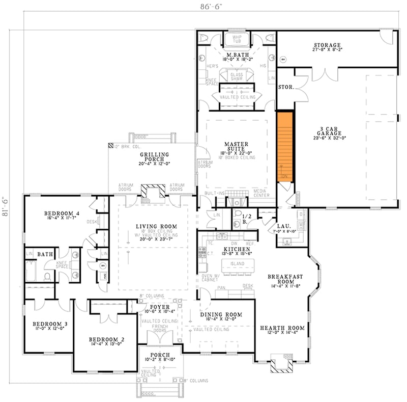 Plan 59454ND: Luxury Features in a Traditional Home Plan - Floor Plan - Main Level - Basement Stairs Location - Traditional