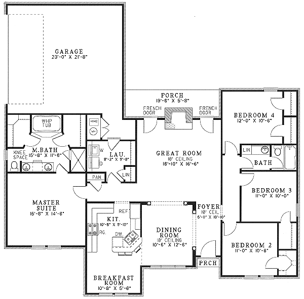 Plan 59461ND: Attractive 4 Bed Ranch Home Plan - Floor Plan - Main Level - Traditional