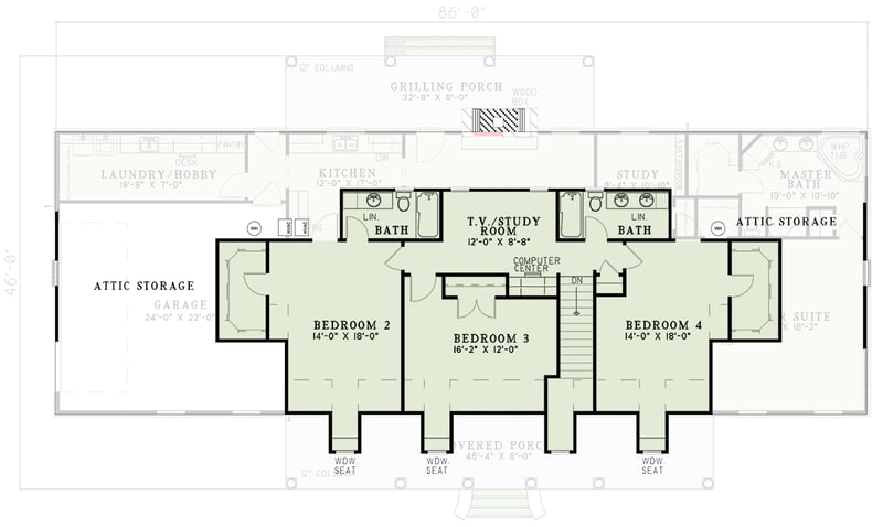Plan 59466ND: Southern Country House Plan with Main Floor Master Suite - Floor Plan - 2nd Floor - Country, Southern