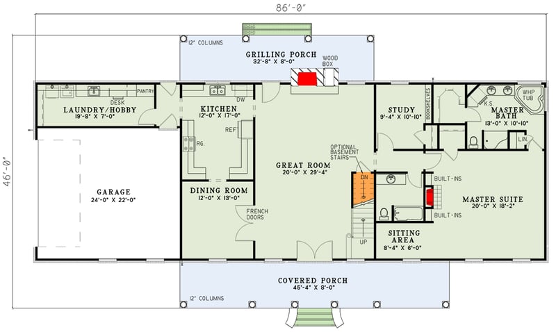 Plan 59467ND: Country House Plan with Main Floor Master Suite - Floor Plan - Main Level - Country