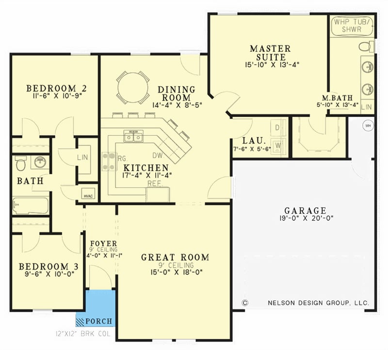 Plan 59475ND: 3-Bed Traditional House Plan Under 1500 Square Feet - Floor Plan - Main Level - Traditional