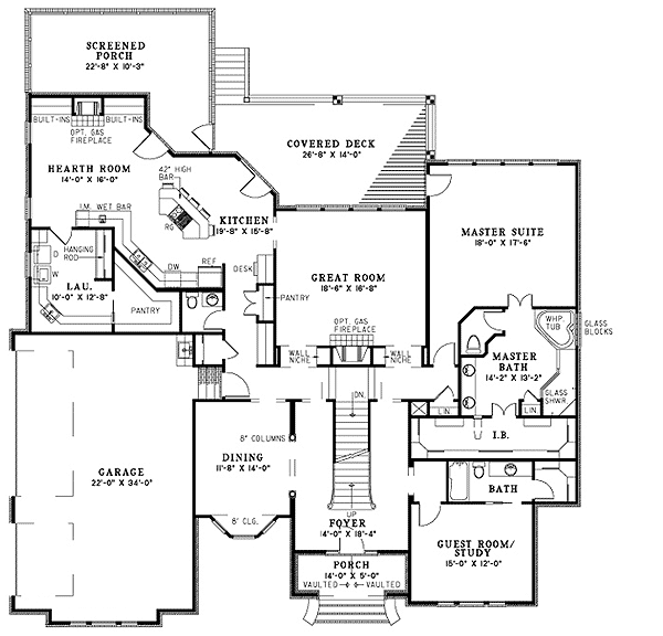 Plan 59483ND: Refined House Plan with 3-Car Garage 3-5 Beds 3947 Sq Ft - Floor Plan - Main Level - Traditional