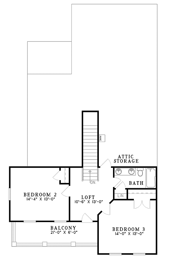 Plan 59486ND: 3-Bed House Plan with Stacked Porches in Front - 1870 Sq Ft - Floor Plan - 2nd Floor - Country, Southern
