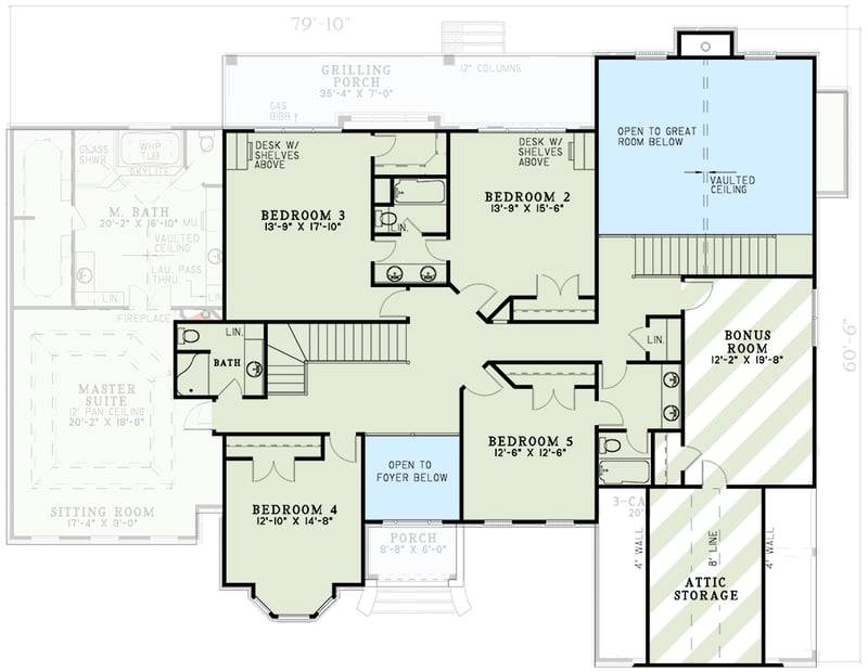 Plan 5950ND: European Traditional 5-Bedroom House Plan with First-Floor Master Suite - Floor Plan - 2nd Floor - European, Traditional